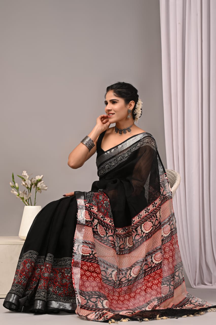 Cotton linen saree -22