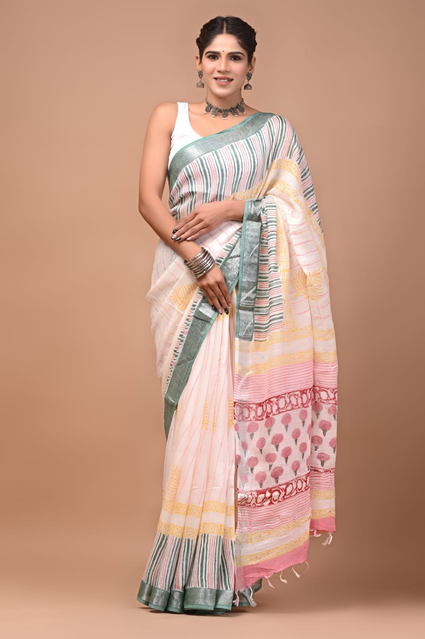 Cotton linen saree -4