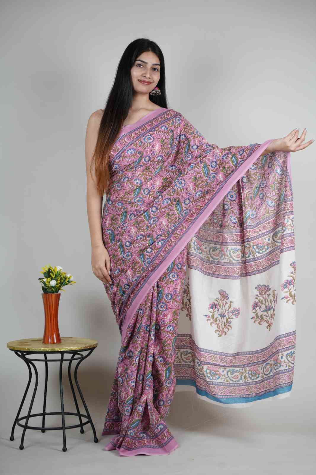 Pure Cotton Mulmul Saree-15